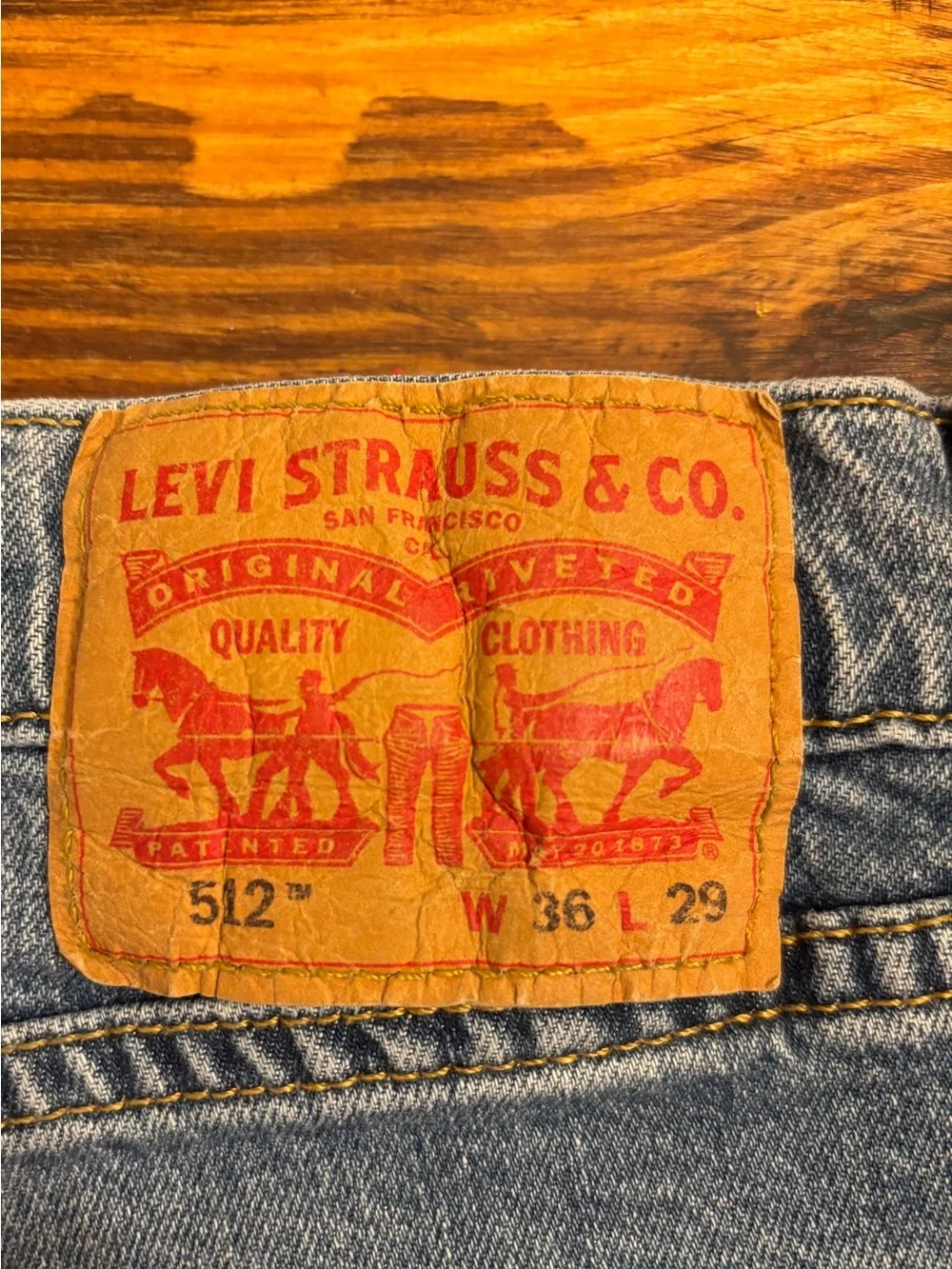Levi’s 512 Men’s Jeans Hemmed 36x26 Slim Taper Light Wash Blue Denim Stretch